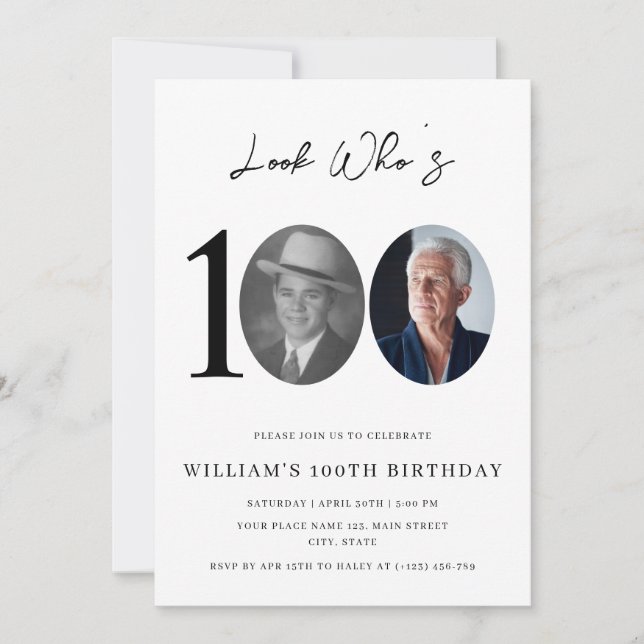 Convites Look Who's 100 Birthday Modern Simple Photo  (Frente)