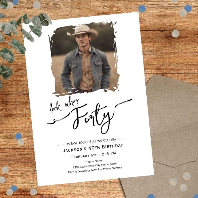 Convites Look Who's 40 Minimal Photo Birthday (Criador carregado)