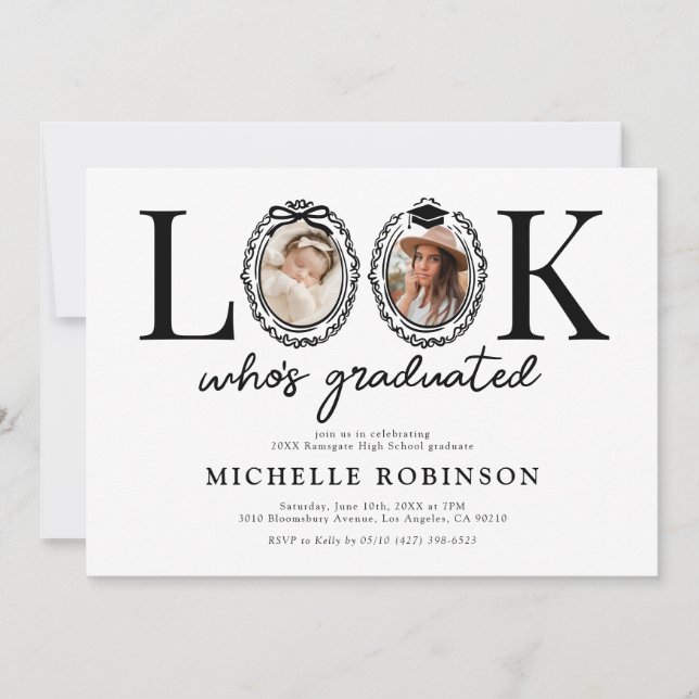 Convites Look Whos Graduated Photo Graduation Party (Frente)