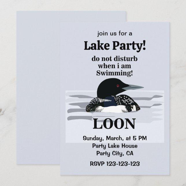 Convites Loon Common Bird Party No Lago (Frente/Verso)