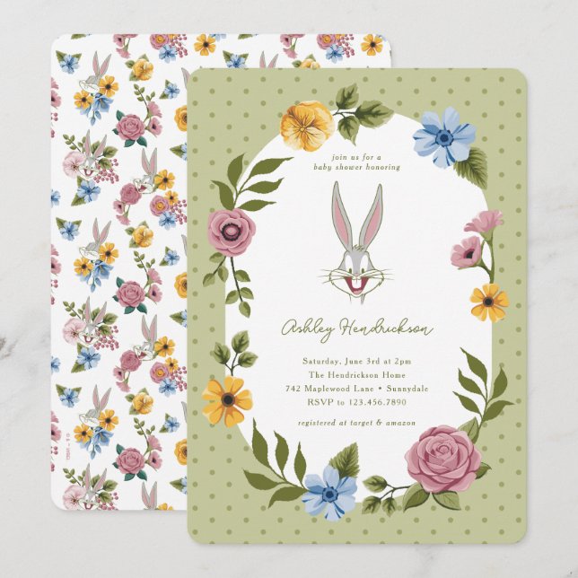 Convites LOONEY TUNES™ | BUGS BUNNY™ Chá de Bebê Floral (Frente/Verso)