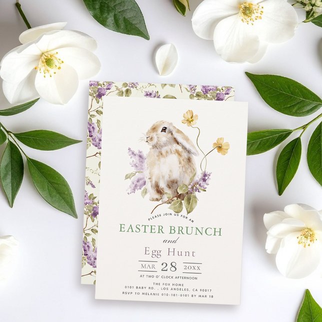 Convites Lop Bunny Purple Lilac Floral Easter Brunch (Criador carregado)