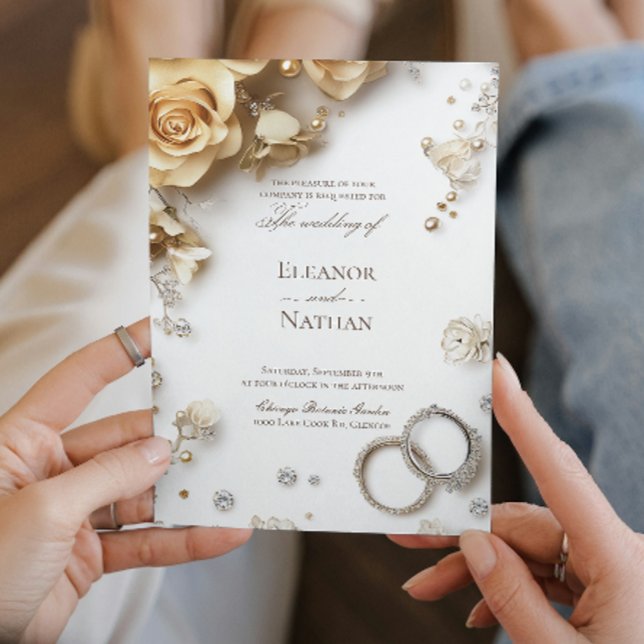 Convites Loral e Dois Anéis de Casamento sofisticados (Criador carregado)