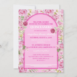 Convites loral Rose Pink Quinceanera Invitation