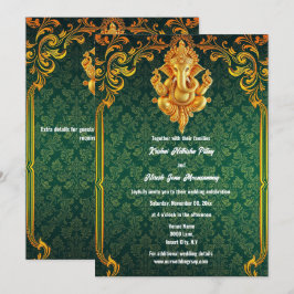 Convites Lord Ganesh green gold paisley luxuoso índio
