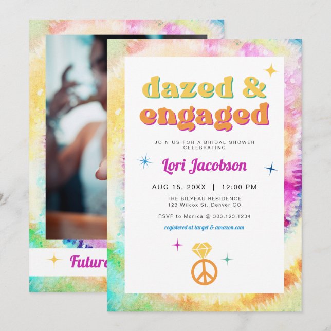 Convites LORI Tie Dazed Engaged 70s Chá de panela retrô (Frente/Verso)