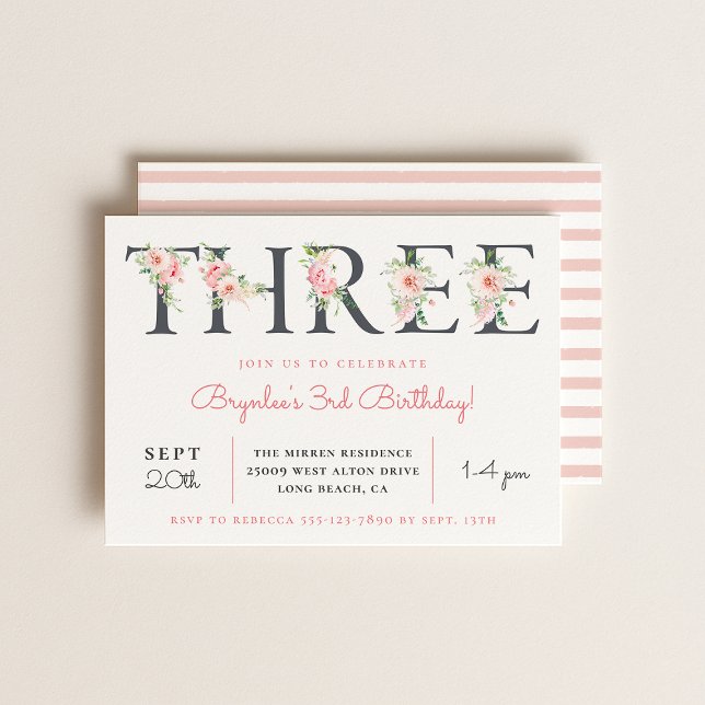 Convites Losse Floral TRÊS | ANIVERSÁRIO DE 3 ANOS (Criador carregado)