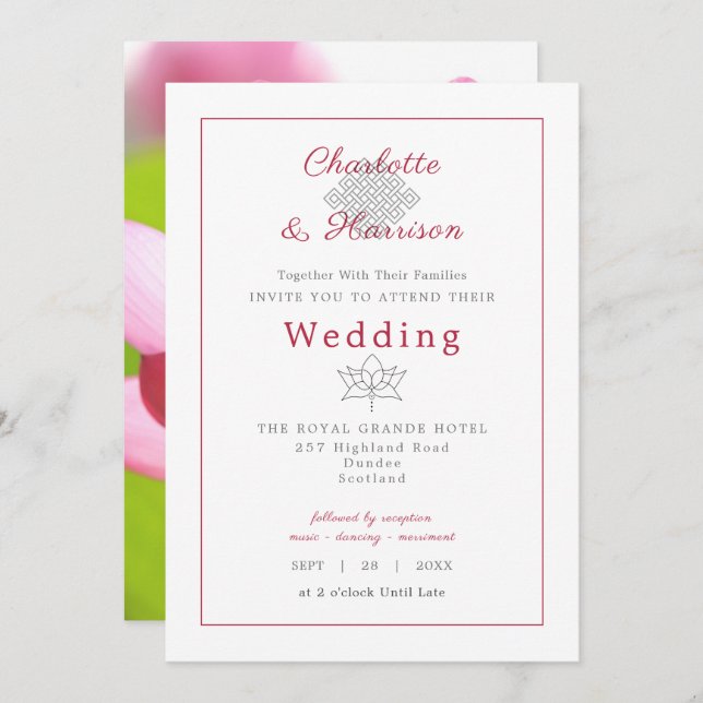 Convites Lotus Flower Hindu Karma Symbol Wedding (Frente/Verso)