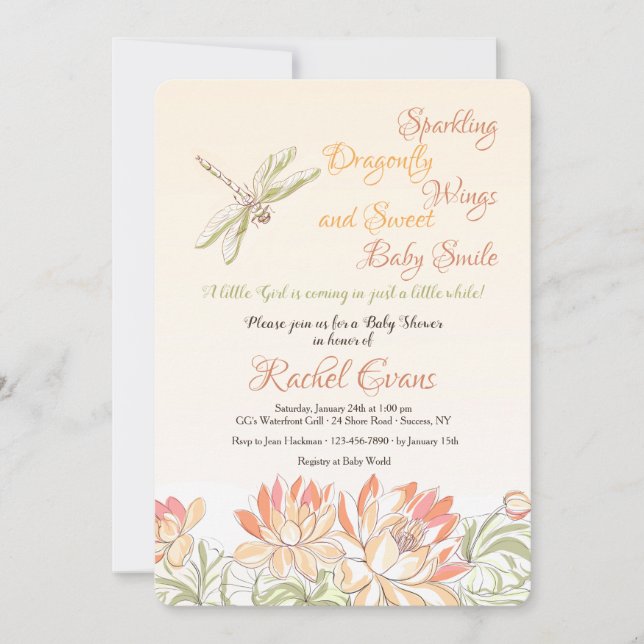Convites Lotus Flowers e Dragonfly Invitation (Frente)