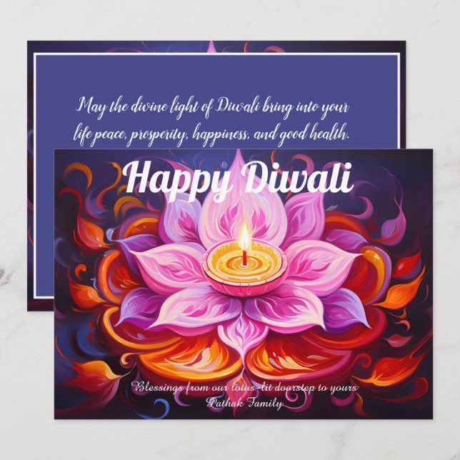 Convites Lotus Lantern Light Diwali Card (Frente/Verso)