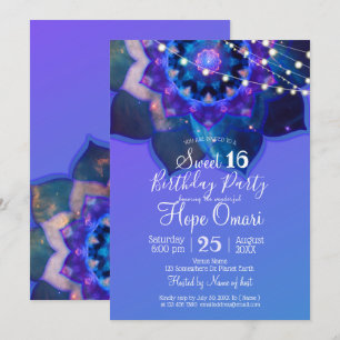 Convites Lotus Mandala Azul  Doce 16 Aniversário