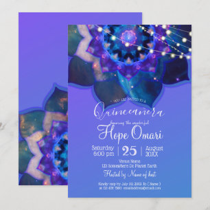 Convites Lotus Mandala Azul  Quinceañera