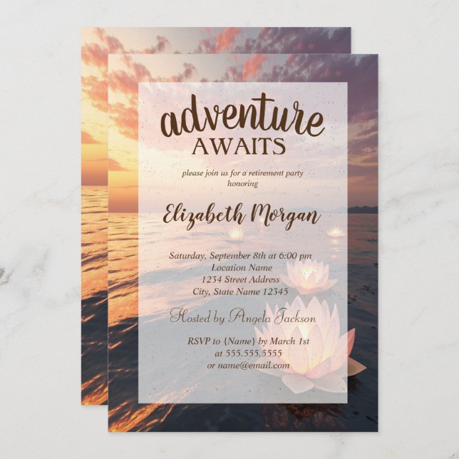 Convites Lotus Ocean Sunset Retirement Party (Frente/Verso)