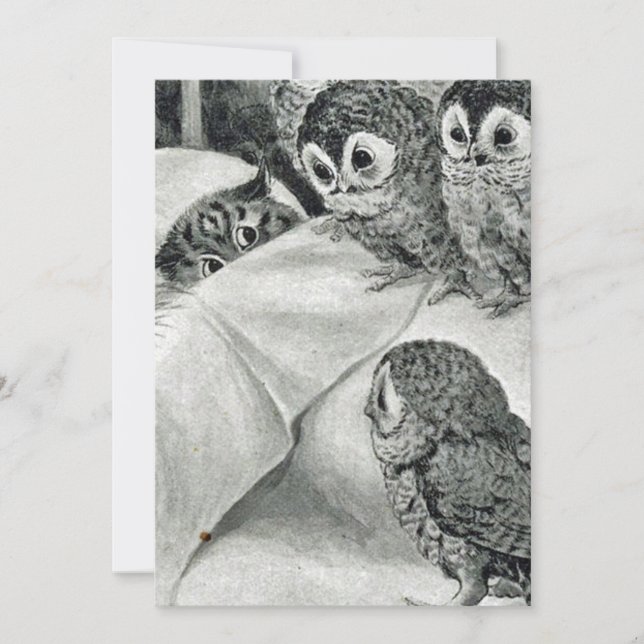 Convites Louis Wain Cat Nightmare Owl Bird (Frente)