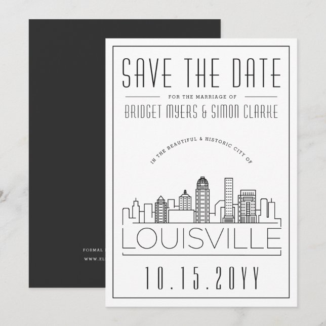 Convites Louisville Wedding Stylized Skyline Salvar a Data (Frente/Verso)