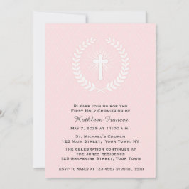 Convites Louro, cruz, rosa, primeiro comunhão