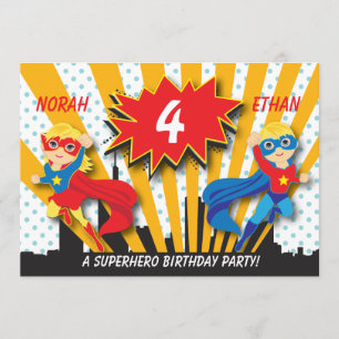 Convites Louro do aniversário   do super-herói dos gêmeos