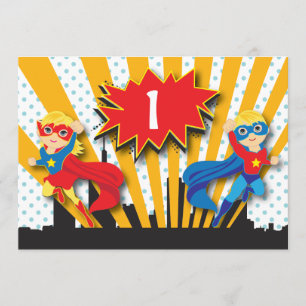 Convites Louro do aniversário   do super-herói dos gêmeos