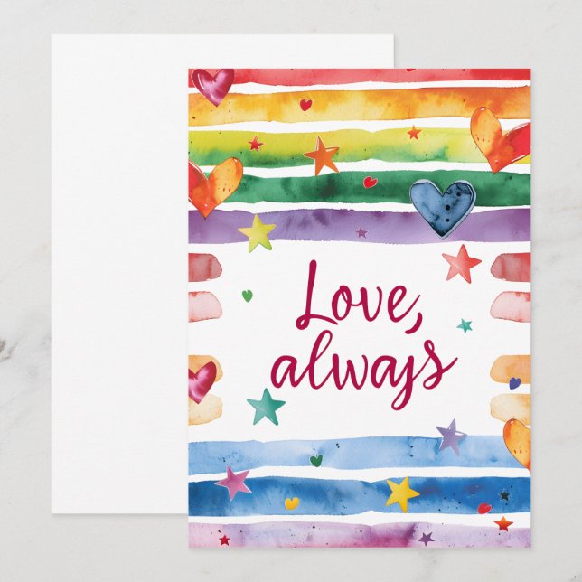 Convites Love Always Rainbow Sticker, Watercolor Heart (Frente/Verso)