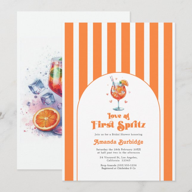 Convites Love at First Spritz Bridal Shower (Frente/Verso)