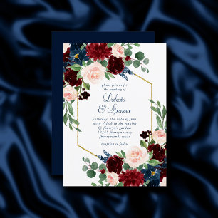 Convites Love Bloom   Marinho Rustic Burgundy Casamento