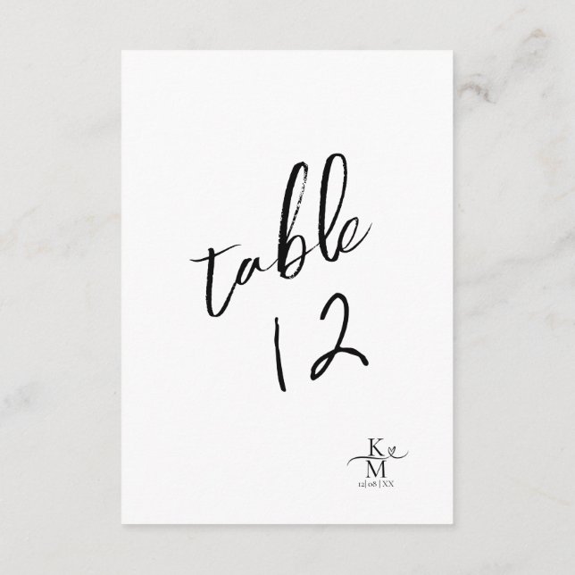Convites Love Calliographic Table Number Black B&W ID940 (Verso)