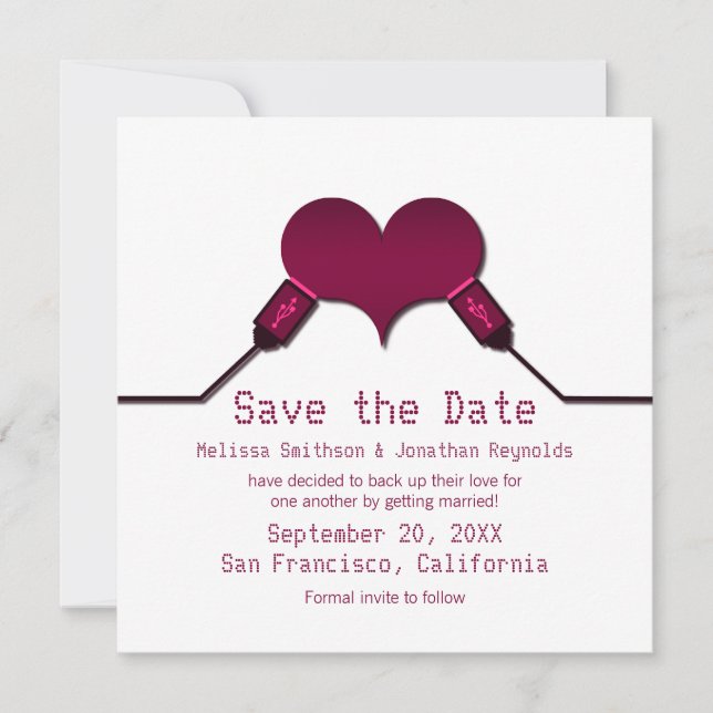Convites Love Connection USB Save Date Invite, Fúcsia (Frente)