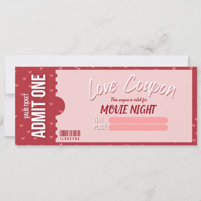 Convites Love Coupon Valentine's Day Card (Frente)
