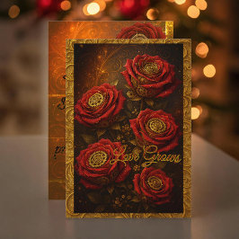 Convites Love Grows Romantic Red Rose Gold Gears
