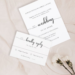 Convites Love Heart Modern Black and White Weding RSVP