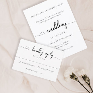Convites Love Heart Modern Black and White Weding RSVP