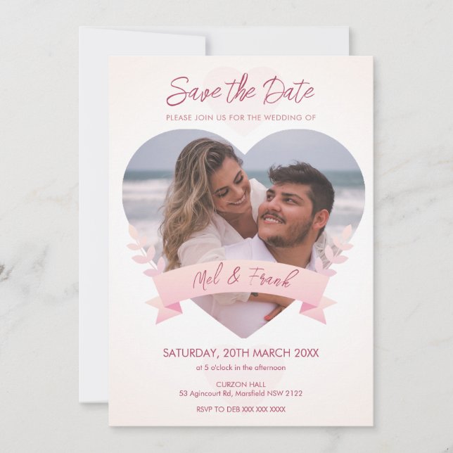 Convites Love Heart Photo Save the Date Invitation (Frente)