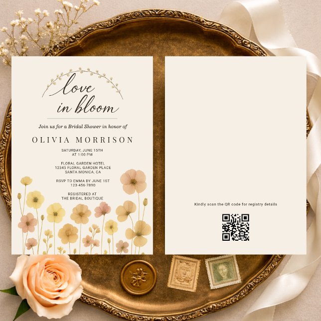Convites Love In Bloom Boho QR Code Bridal Shower  (Criador carregado)