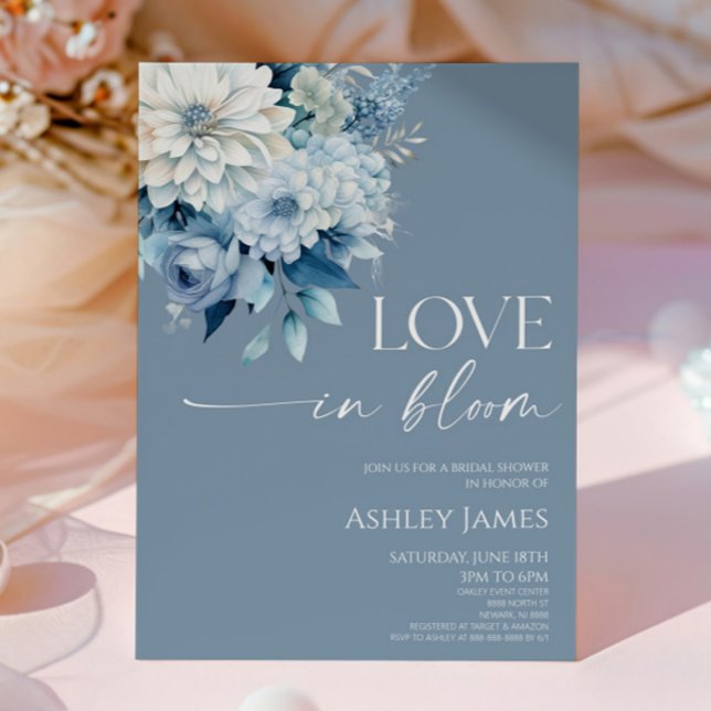 Convites Love In Bloom Dusty Blue Floral Bridal Shower (Criador carregado)