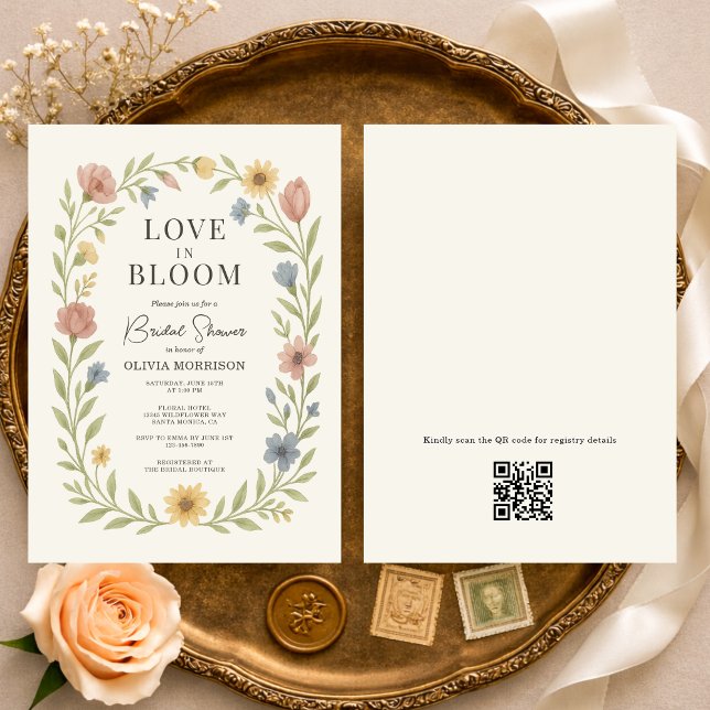Convites Love In Bloom Floral QR Code Bridal Shower (Criador carregado)