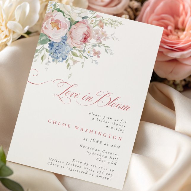 Convites Love in Bloom Pastel Pink & Blue Bridal Shower (Criador carregado)