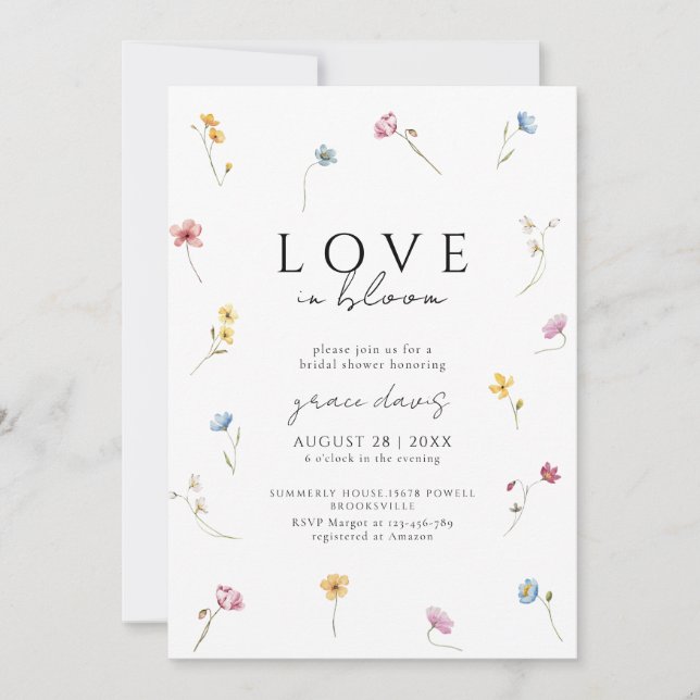 Convites love in bloom Wildflower bridal shower Invitation (Frente)