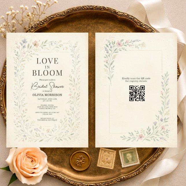 Convites Love in Bloom Wildflower QR Code Bridal Shower (Criador carregado)