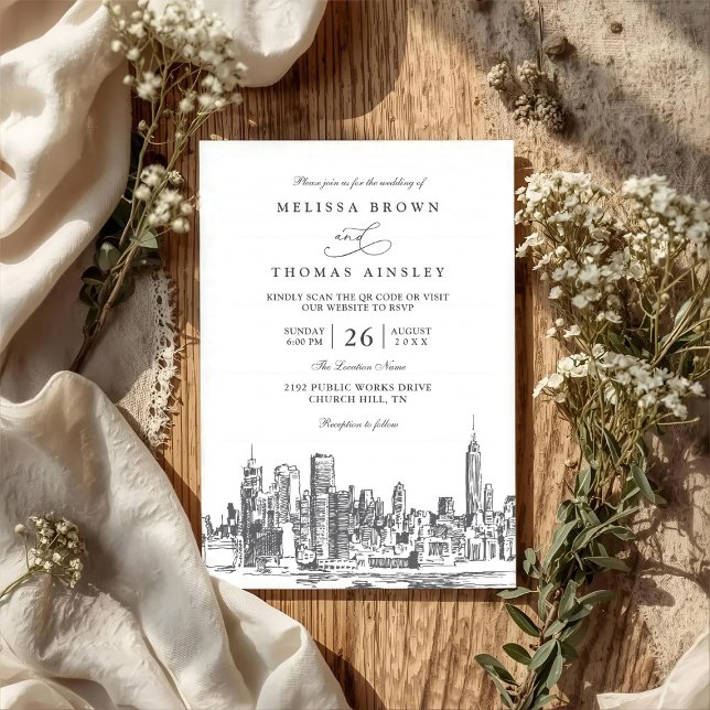 Convites Love in New York Elegant Modern QR Code Wedding (Criador carregado)