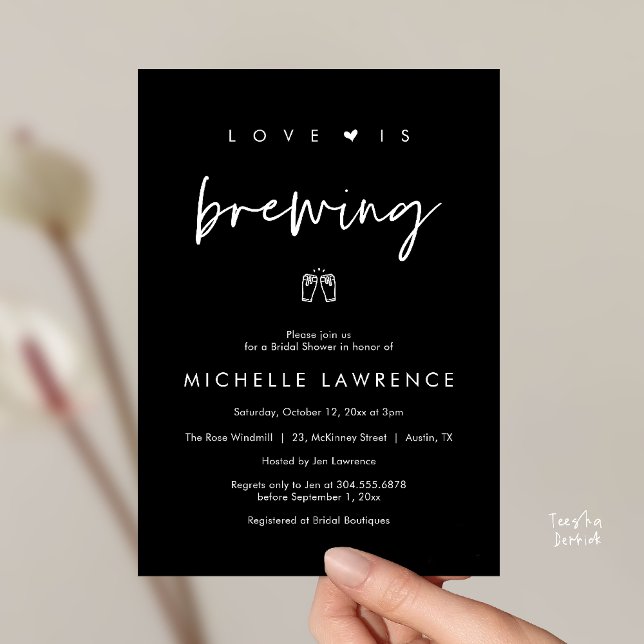 Convites Love is brewing, Beer Party,  Bridal Shower (Love is brewing, Beer Party, Bridal Shower Invites card, booze love laughter, in black and white)