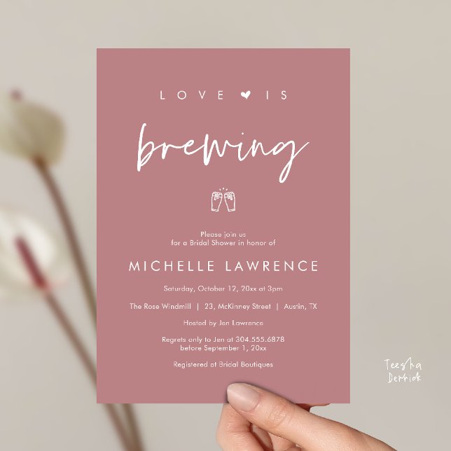 Convites Love is brewing, Beer Party,  Bridal Shower (Love is brewing, Beer Party, Bridal Shower Invites card, booze love laughter, in dusty rose pink)