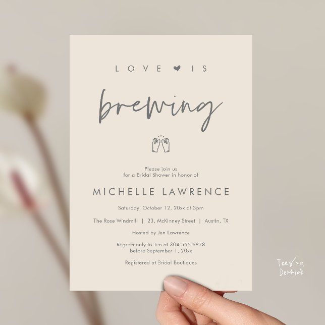 Convites Love is brewing, Beer Party,  Bridal Shower (Love is brewing, Beer Party, Bridal Shower Invites card, booze love laughter, in cream grey)