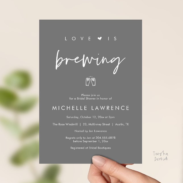 Convites Love is brewing, Beer Party,  Bridal Shower (Love is brewing, Beer Party, Bridal Shower Invites card, booze love laughter, in dark grey)