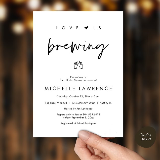 Convites Love is brewing, Beer Party,  Bridal Shower (Love is brewing, Beer Party, Bridal Shower Invites card, booze love laughter, in black and white)