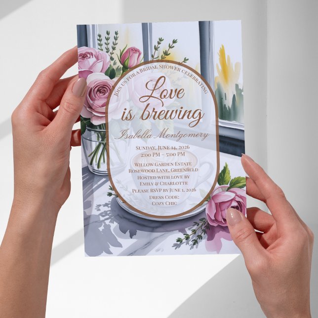 Convites Love Is Brewing Blush Latte Chá de Noiva Matinal (Love Is Brewing Blush Latte Morning Bridal Shower Invitations
)