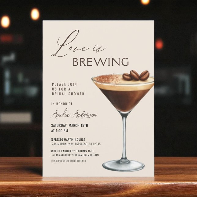 Convites Love is Brewing Bridal Shower Espresso Martini (Criador carregado)