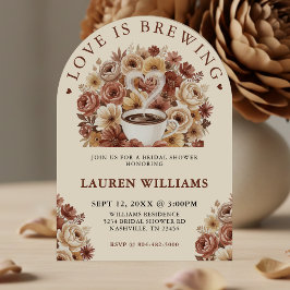 Convites Love is Brewing Brown Floral Coffee Heart Bridal