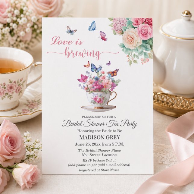 Convites Love is Brewing Butterfly Bridal Shower Tea Party (Criador carregado)