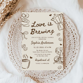 Convites Love is Brewing Coffee Hand Drawn Bridal Shower