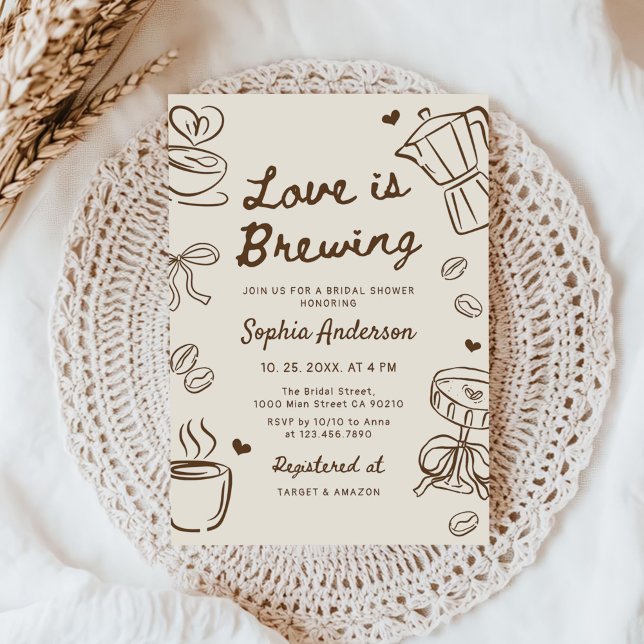 Convites Love is Brewing Coffee Hand Drawn Bridal Shower (Criador carregado)